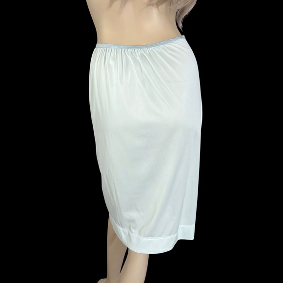 60s Vintage Pale Blue Nylon Slip‎ Skirt Heart Appliqués & Chiffon Lace | Size M - Picture 6 of 7